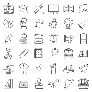 Eğitim ve okula dönüş - 36 taslak simge belirlendi. eðitim, üniversite, öðrenme, çalýþma, ekipman ve araçlar