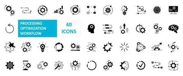 Set Processing Optimization Workflow Related Vector Line Filled Icons Simple — Stock Vector