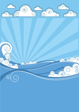 Güneş gün deniz dalgaları. vektör soyut resim