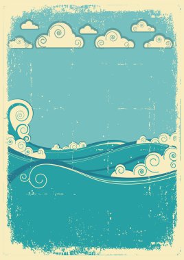 Güneş gün deniz dalgaları. grunge kağıt üzerinde eski soyut resim