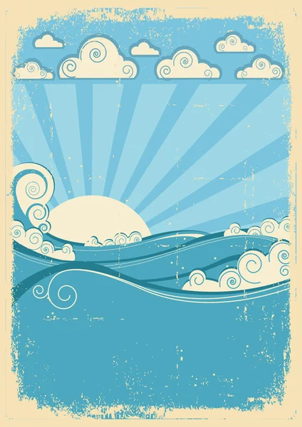 Zee golven in zon dag. Vintage abstract beeld op grunge papier — Stockvector