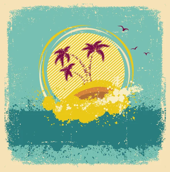 Vintage tropical island.Abstract image with grunge elements — Stock Vector