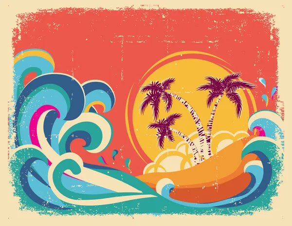 Tarjeta tropical vintage sobre textura de papel antigua.Fondo vectorial — Vector de stock