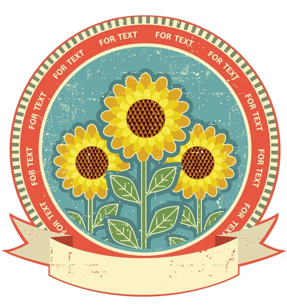 Sunflowers symbol on old paper texture.Vintage style — Stock Vector