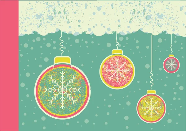 Abstraktní vánoční přání na pozadí sněhu s míčky — Stockový vektor