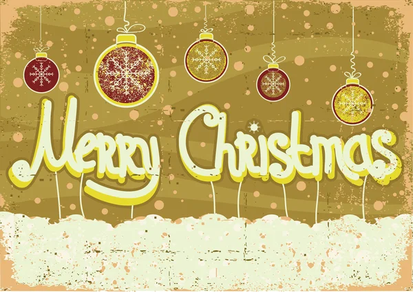 Винтажная рождественская открытка на снежном фоне с шариками и текстом на — стоковый вектор