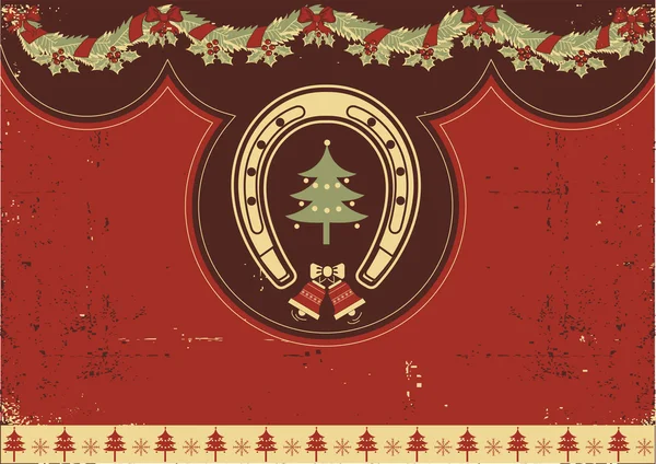 Vintage red Christmas background with horseshoe — Stock Vector
