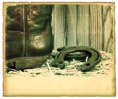 kovboy Ayakkabı ve nal eski Batı antika arka plan