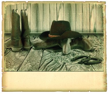 Batı Çizmeli yaşlı kağıt üzerinde eski kovboy arka plan