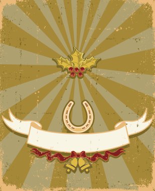 kaydırma ve at nalı Vintage Noel arka plan