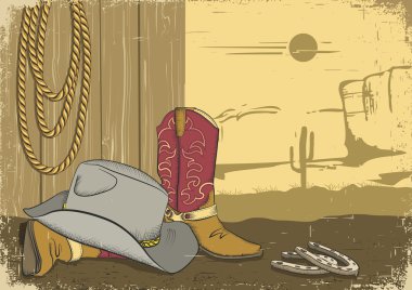 Cowboy background with american clothes.Vintage western image vector