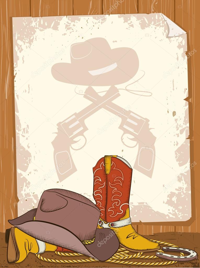 Cowboy background with american boots and old paper for text