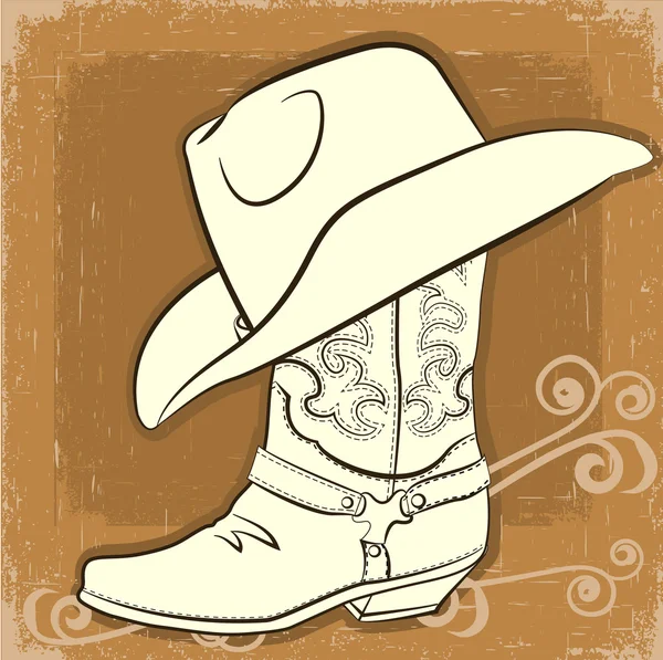 Bota de cowboy e hat.Vector imagem do vintage — Vetor de Stock