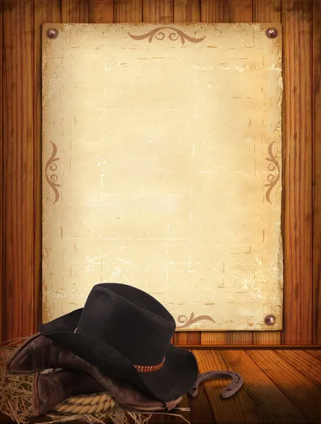 Western background with cowboy clothes and old paper for text — Stock Photo, Image