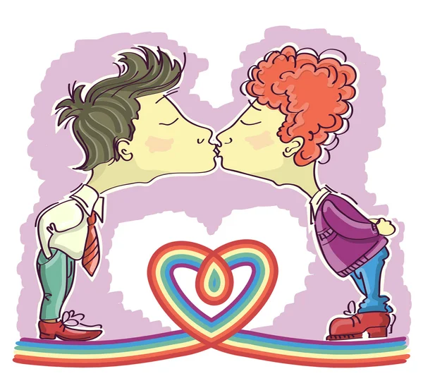 Gay couples kissing.Vector cartoons image isolated with decor he — Stock Vector