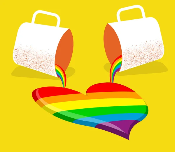 Gay amor card.vector cartaz com dois copos e abstrato gay coração —  Vetores de Stock
