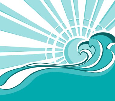 doğa poster güneş ile deniz waves.vector çizimi
