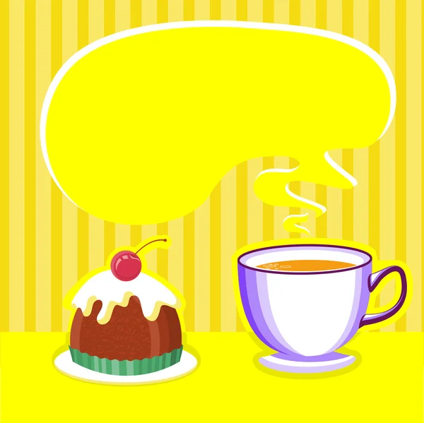 Tea background with cup and sweet desert.Vector illustration for — Stock Vector