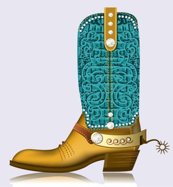 Cowboy boot and spur.Luxury shoe with diamonds for design vector