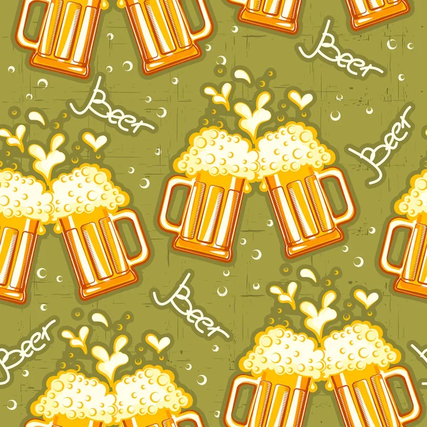 Beer seamless pattern.Vector glasses of beer background — Stock Vector