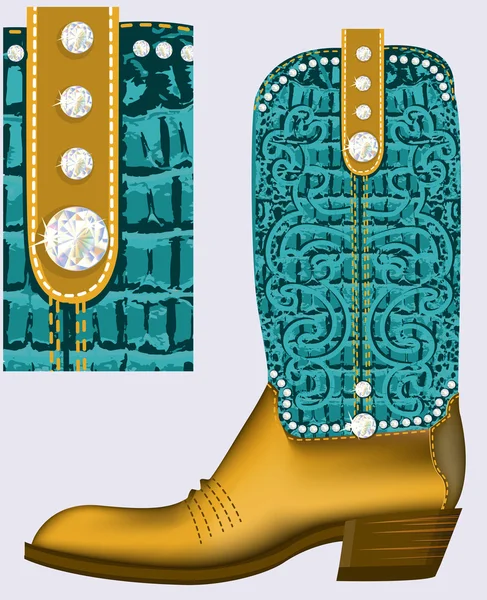 Buty boot.luxury kowboj z diamentów dla projektu — Wektor stockowy