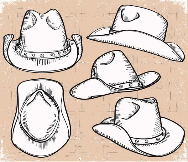 Cowboy hat collection isolated on white for design — Stock Vector