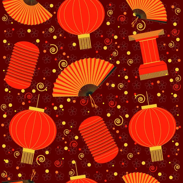 Chinese red lanterns seamless pattern.Vector background — Stock Vector