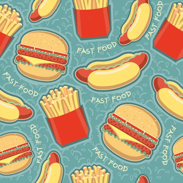 Comida rápida sin costuras patrón background.Vector textura de los alimentos — Archivo Imágenes Vectoriales