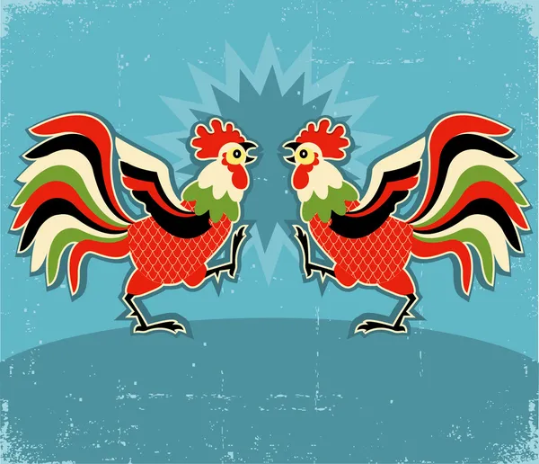 Rooster Fight.vector cor ilustração fundo — Vetor de Stock
