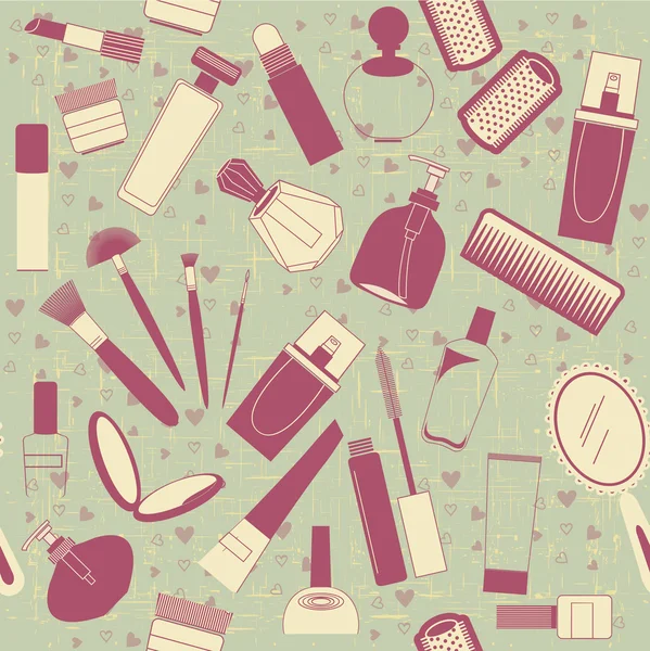 Cosmetici senza cuciture Pattern.Vintage sfondo su texture vecchia — Vettoriale Stock