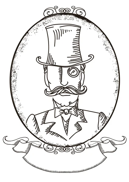 Portrait d'homme rétro dans un chapeau noir supérieur.Illustration graphique vectorielle — Image vectorielle