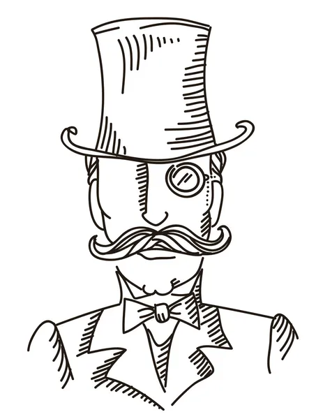 Portrait d'homme rétro dans un chapeau noir supérieur.Illustration graphique vectorielle — Image vectorielle