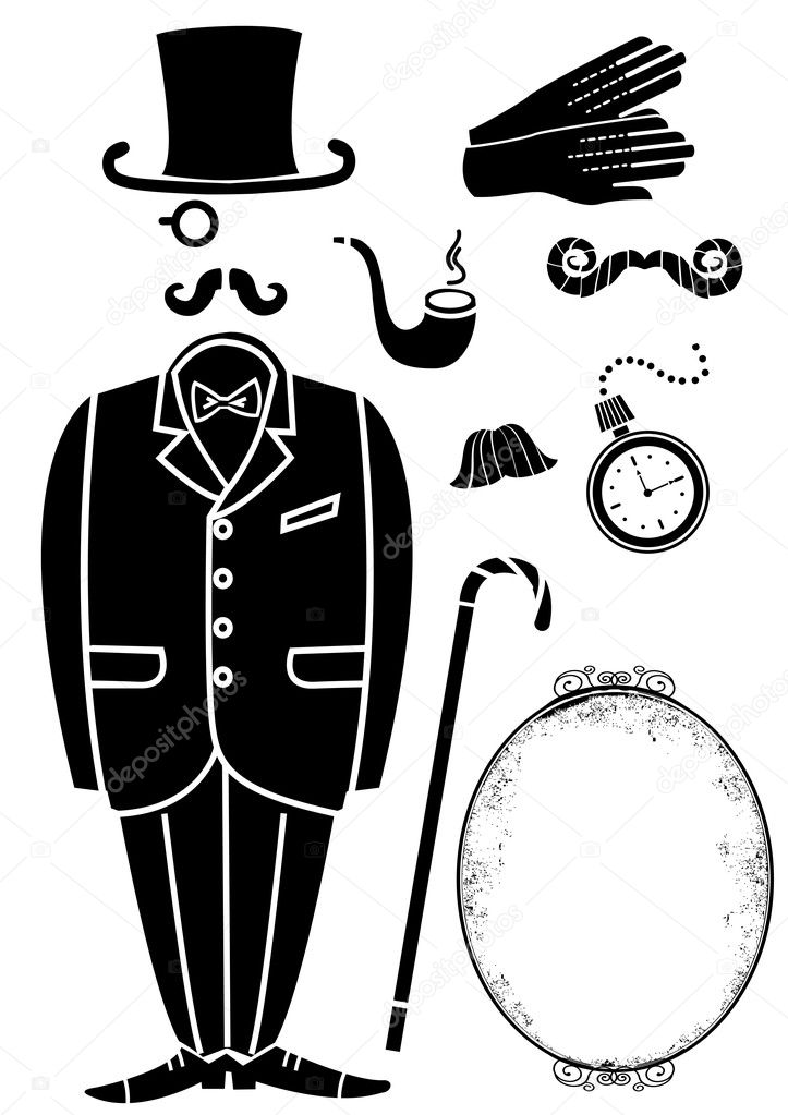 Gentleman retro suit and Accessories.Vector symbol isolated for