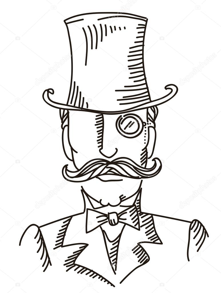 Retro man portrait in a top black hat.Vector graphic illustratio