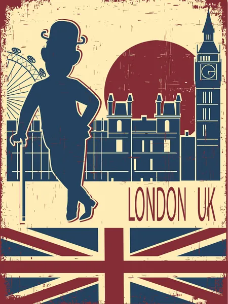 Gentiluomo inglese in bombetta nera cappello e canna.Vintage London ba — Vettoriale Stock