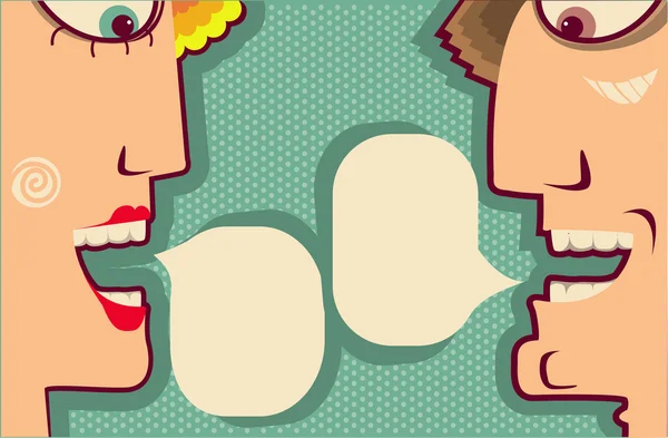 Gesichter sprechen und Blasen für text.Vektor-Cartoons für Design — Stockvektor