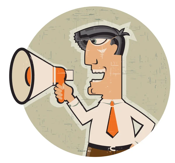 Retro man with loudspeaker.Vector illustration on old texture — Stock Vector
