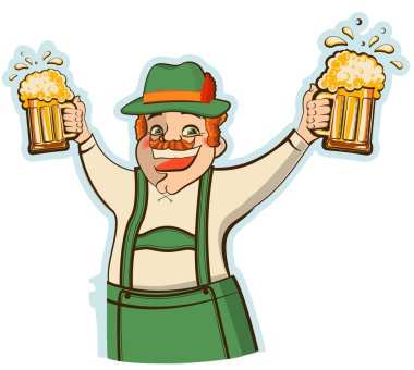 Oktoberfest adam gözlüklü beer.vector illüstrasyon izole