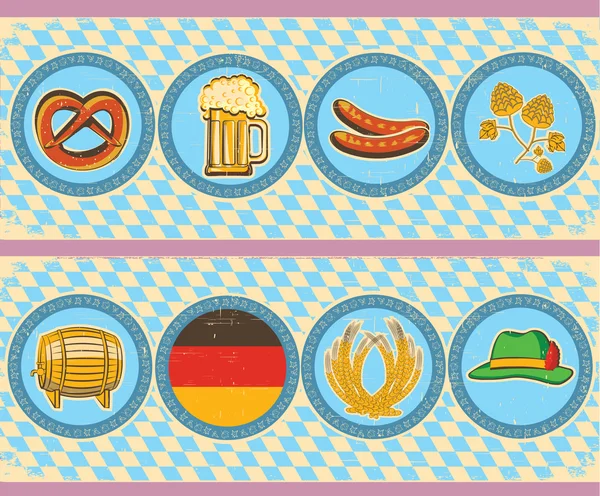 Elementi di birra vintage con simbolo oktoberfest su vecchio textu di carta — Vettoriale Stock