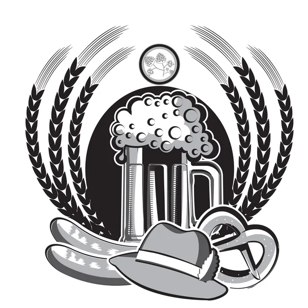 Beyaz bira oktoberfest symbol.black grafik illüstrasyon — Stok Vektör