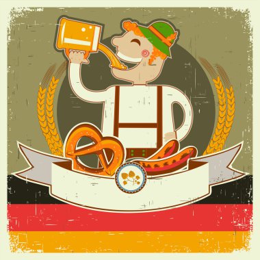 Vintage oktoberfest posterl Alman man ve beer.vector hasta ile