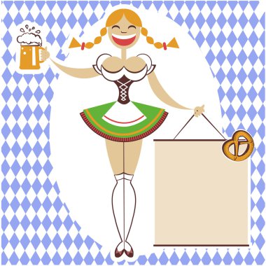 Oktoberfest bira ve text.vector kağıt, cam kızla wo