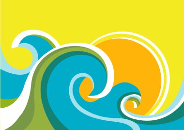 doğa deniz manzarası poster ile deniz dalgaları ve sun.vector renk illus