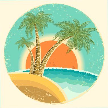 Vintage exótica isla tropical con palmeras y sol en Ronda Symbol