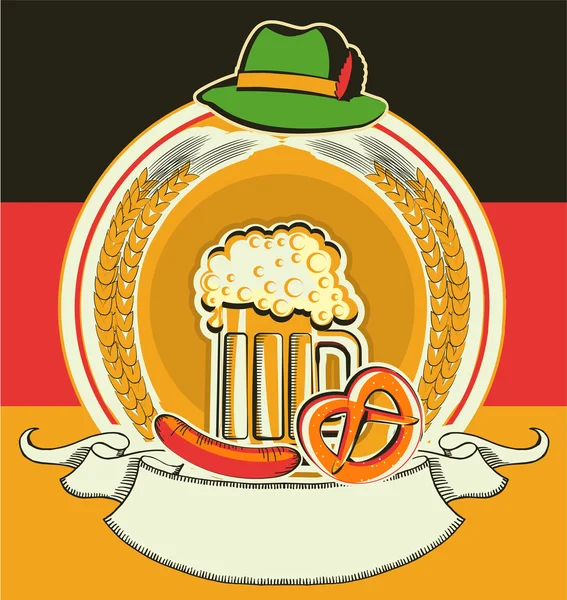 Etichetta della birra con bandiera tedesca e simboli dell'oktoberfest — Vettoriale Stock