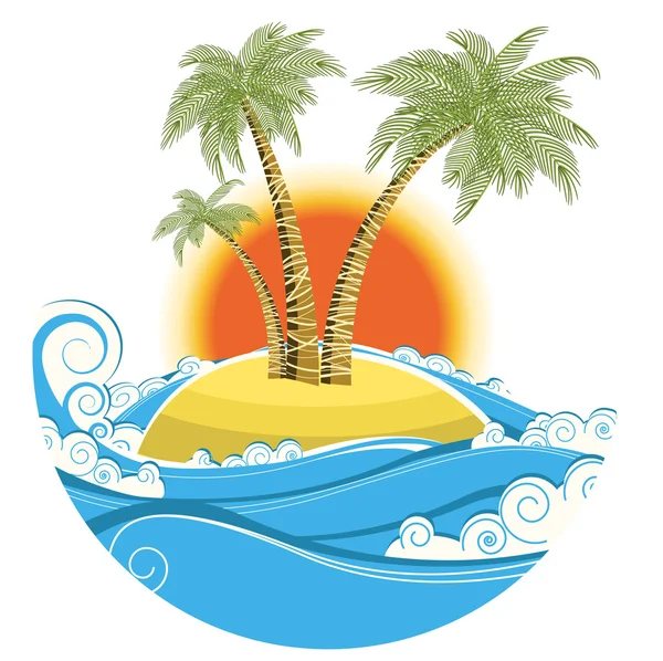 Tropical island.Vector symbol seascape with sun isolated on whit — Stock Vector