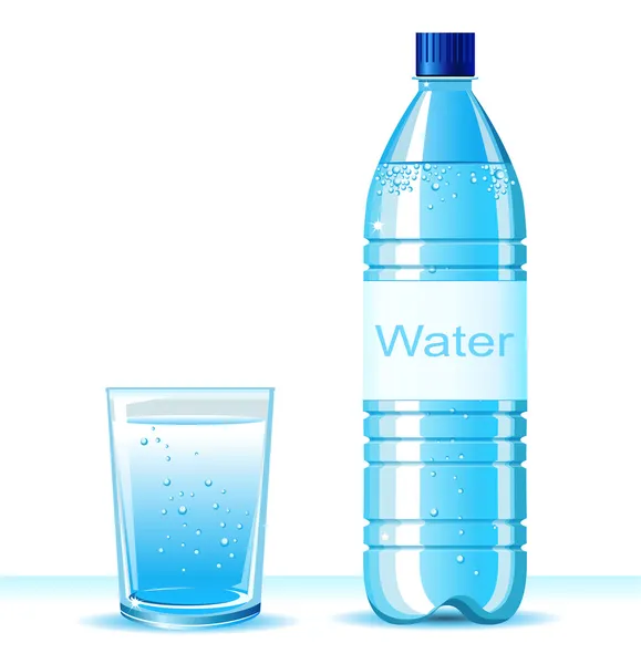 Botella de agua limpia y vidrio sobre fondo blanco .Vector illu — Vector de stock