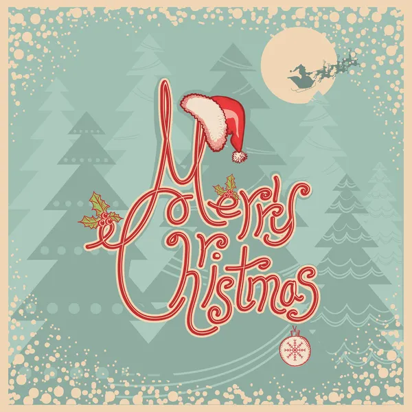 Retro Merry Christmas card with text.Vintage greeting illustrati — Stock Vector