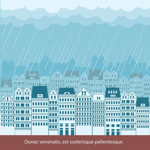雨在城市景观背景图中的文本 — 图库矢量图片