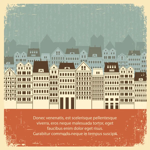 Vintage cityscape with buildings.Retro background on old paper — Stock Vector